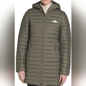 The North Face Stretch Down Hooded Zip Parka, Green, Size Medium
